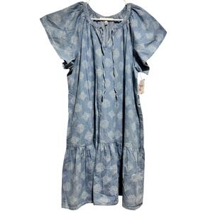Harlow & Rose Blue Medallion Print Tiered Cotton Short Dress L Bohemian New
